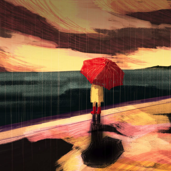 イラストレーション 風景 空 海 雨