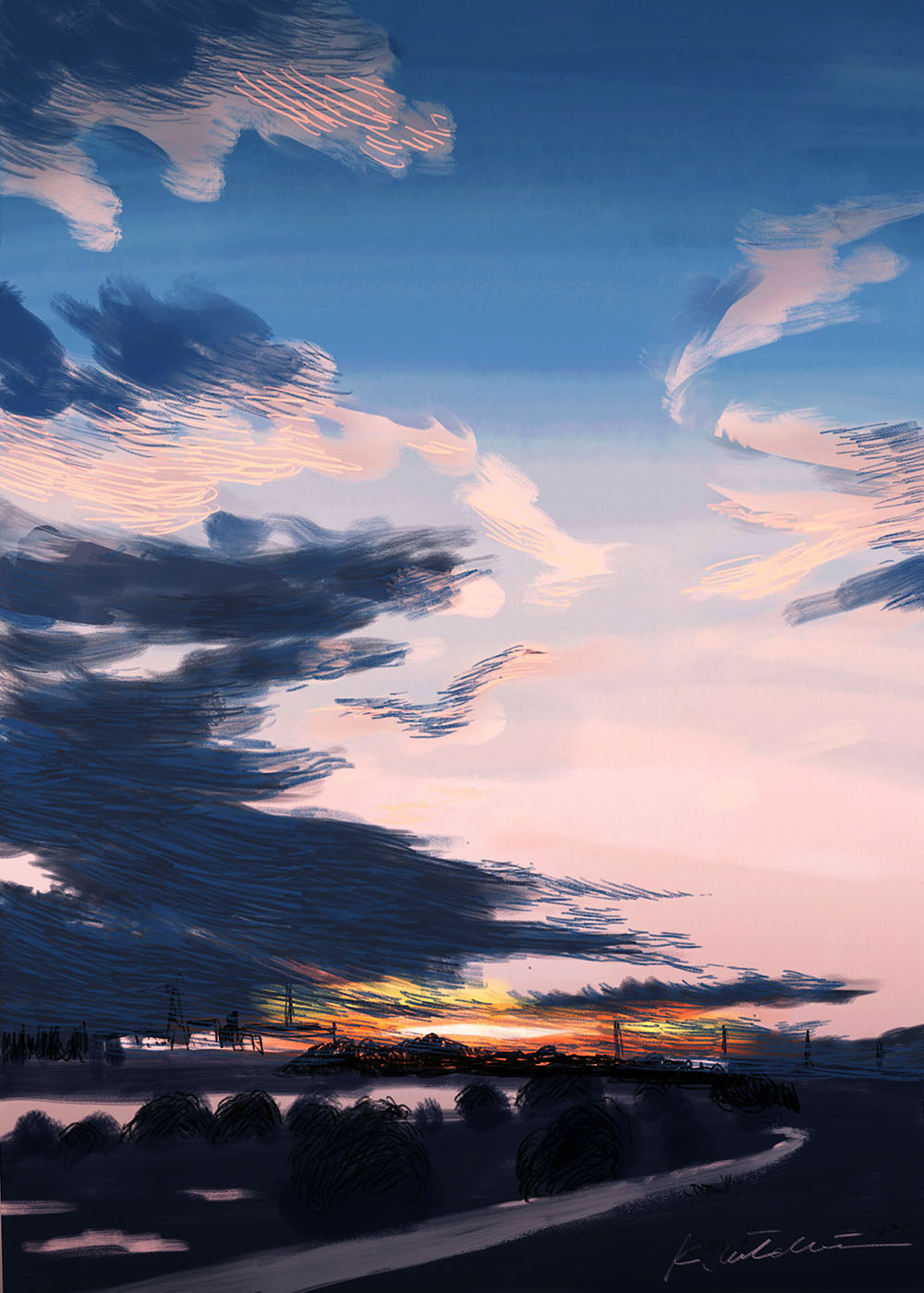 イラストレーション 風景 雲 空