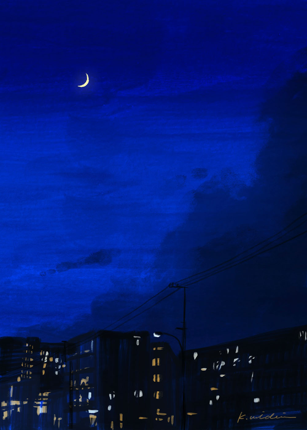 イラストレーション 風景 空 月 夜
