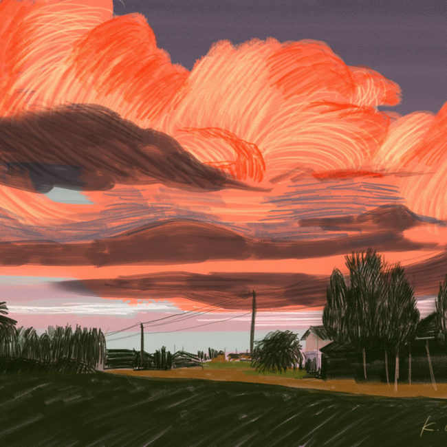 イラストレーション 風景 雲 ノスタルジック