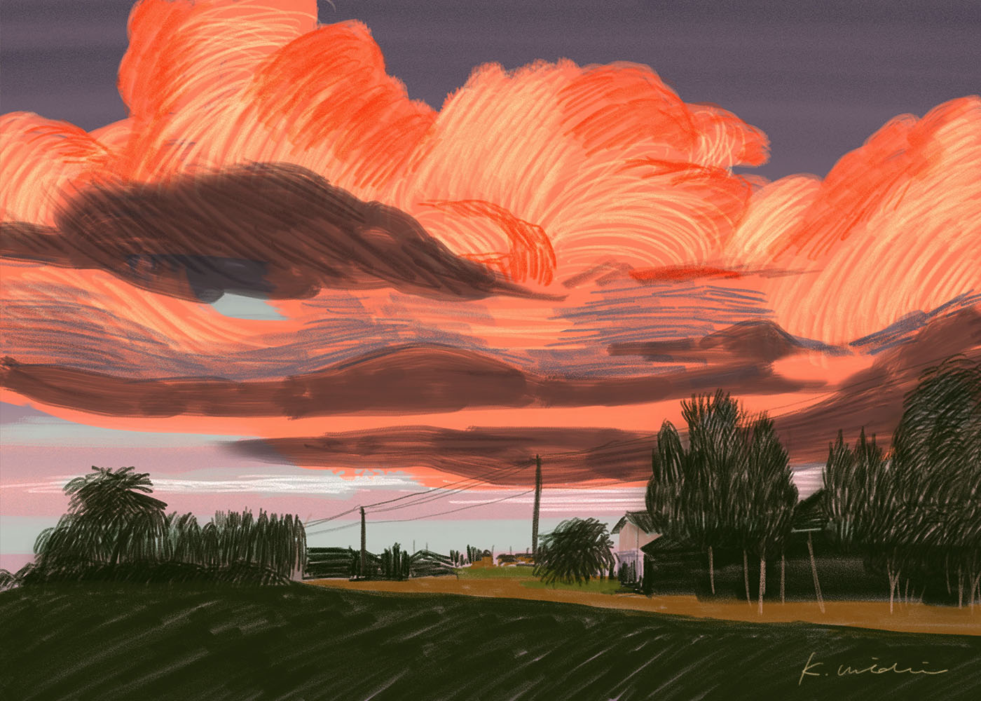 イラストレーション 風景 雲 ノスタルジック