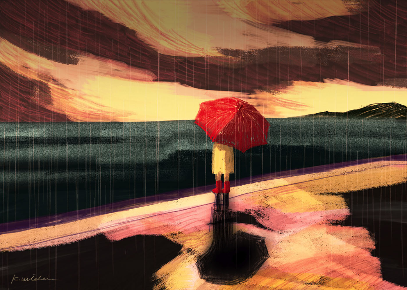 イラストレーション 風景 空 海 雨